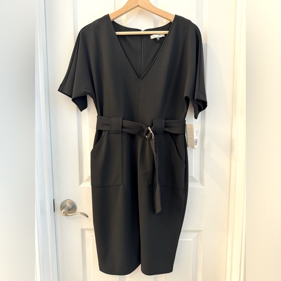 NWT Tash + Sophie Black Belted Dress with Pockets. Gold accents - Picture 1 of 4